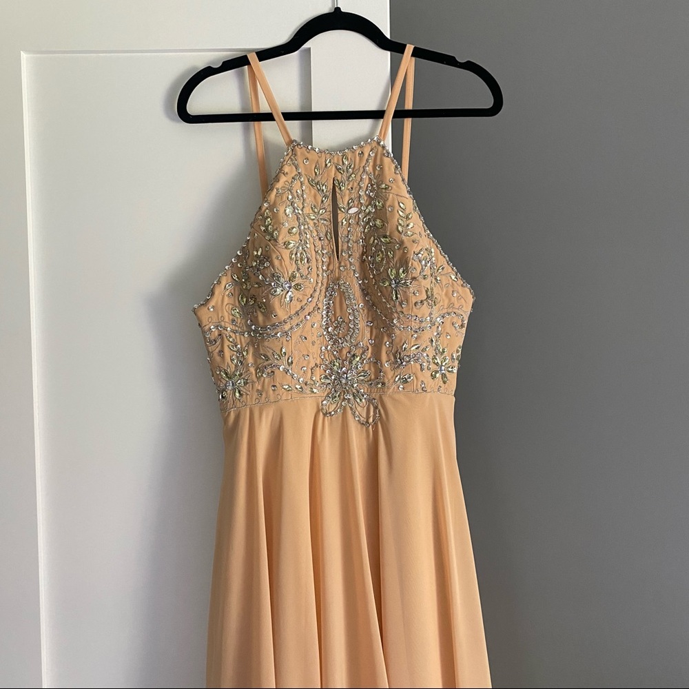 Embellished Formal Maxi Dress Beige